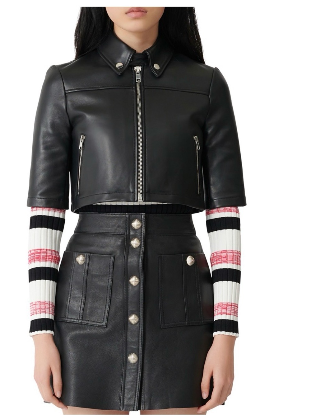 Maje Brittany Cropped Leather Shirt Jacket M